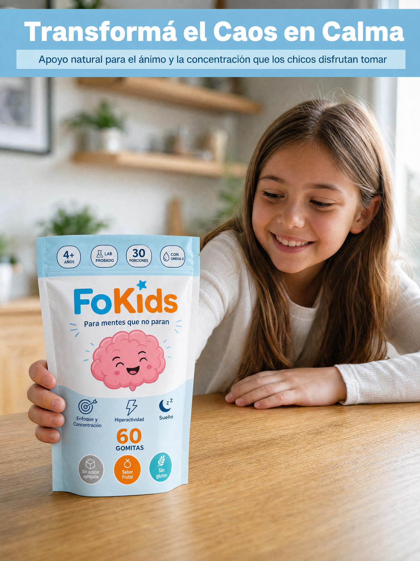 FoKids — Gomitas de Azafrán con 11 activos. Sabor frutal, sin azúcar añadida, sin gluten.