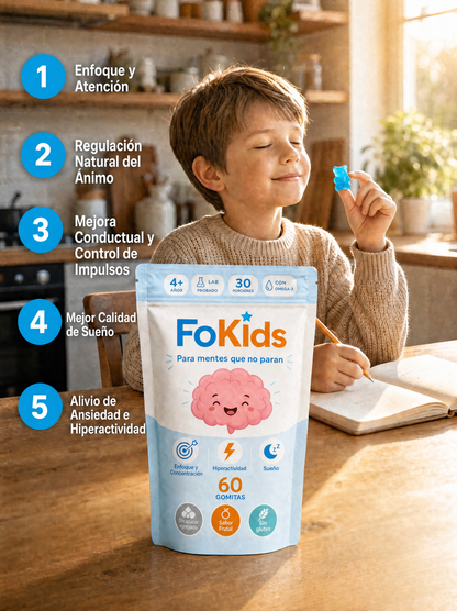 FoKids — Gomitas de Azafrán con 11 activos. Sabor frutal, sin azúcar añadida, sin gluten.